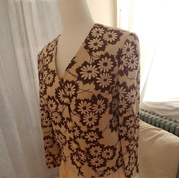 Vintage 60s Blazer Tapestry Brown & White Floral - Picture 2 of 9
